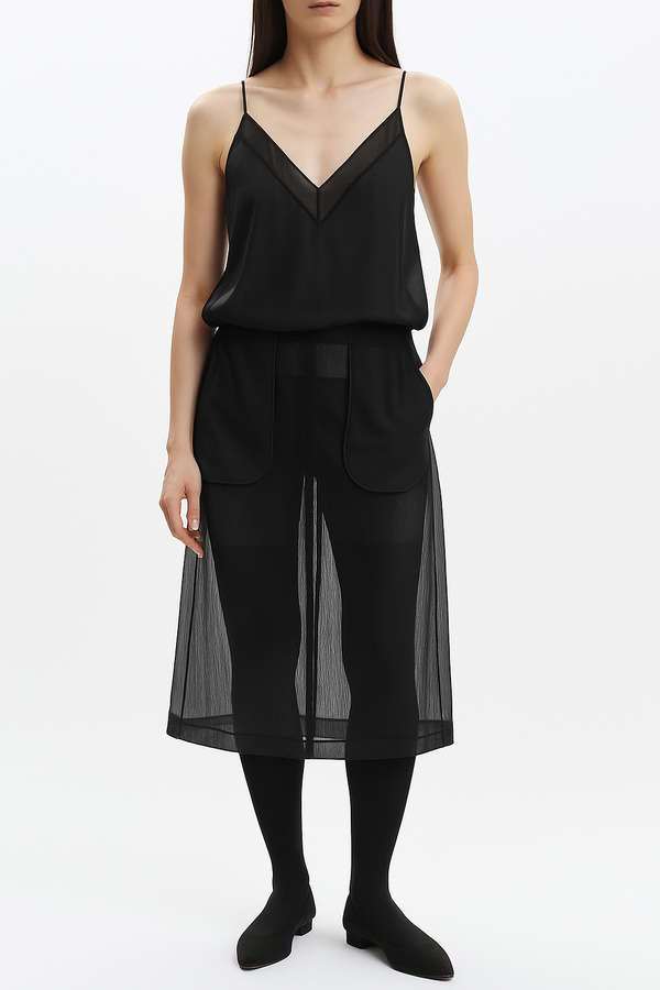 Idris Semi Sheer Skirt, Black