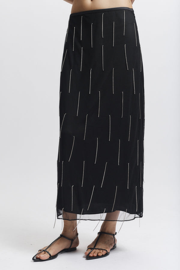 Billie Fringe Skirt, Black