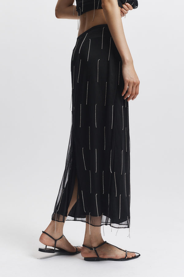 Billie Fringe Skirt, Black