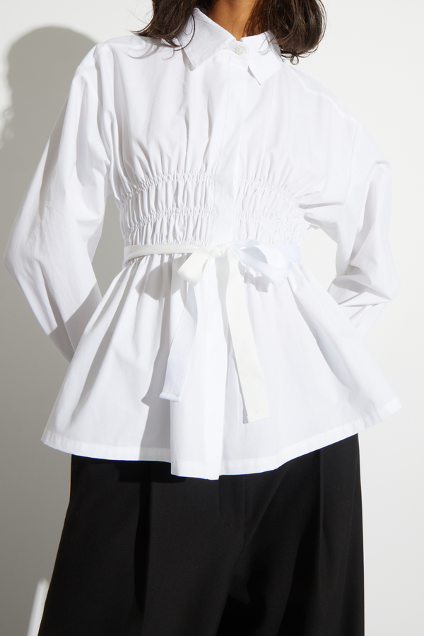 Yvonne Ruched Poplin Blouse, White
