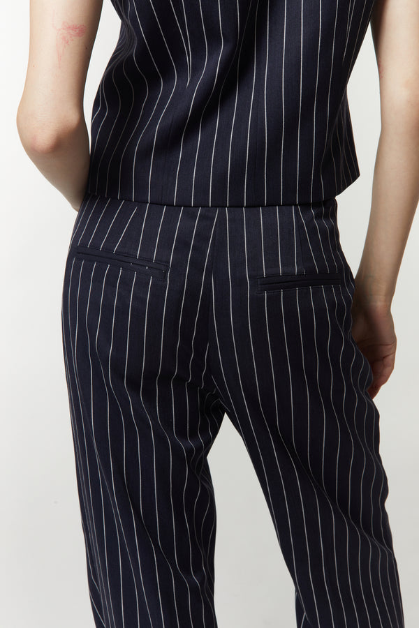 Lucy Mid-rise Relaxed Fit Pinstripe Trousers, Navy Pinstripe