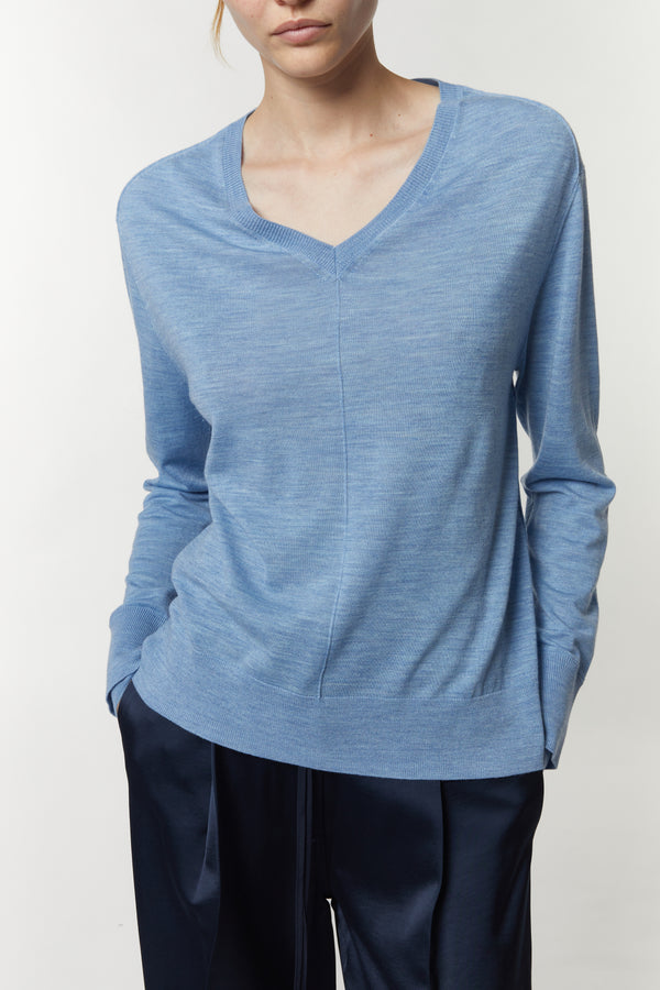Bayley V-Neck Sweater, Sky Blue