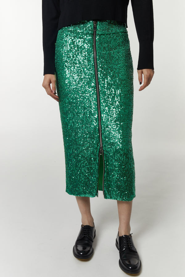 Kelsie Sequin Midi Skirt, Emerald