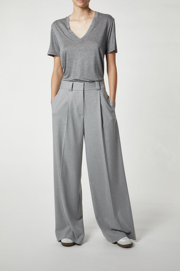 Tiffany Mid-Waisted Wideleg Trouser, Light Grey
