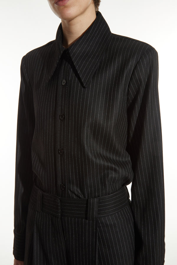 Alessandra Tailored Blouse, Charcoal Pinstripe