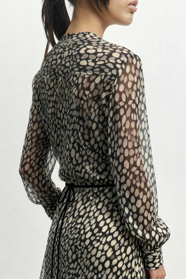 Stefan Long Sleeve Dress, Black/White