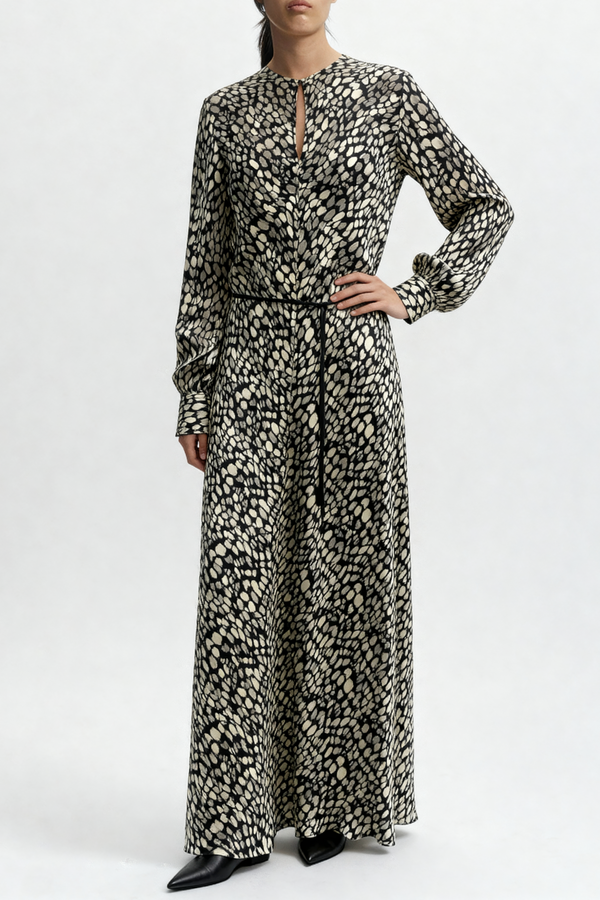 Stefan Long Sleeve Dress, Black/White