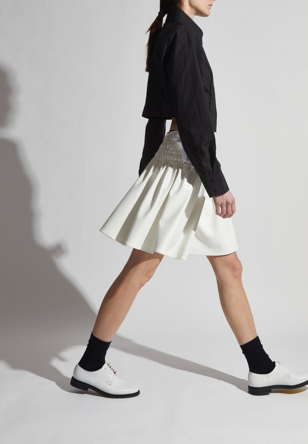 Naya Ruched Leather Skirt, White