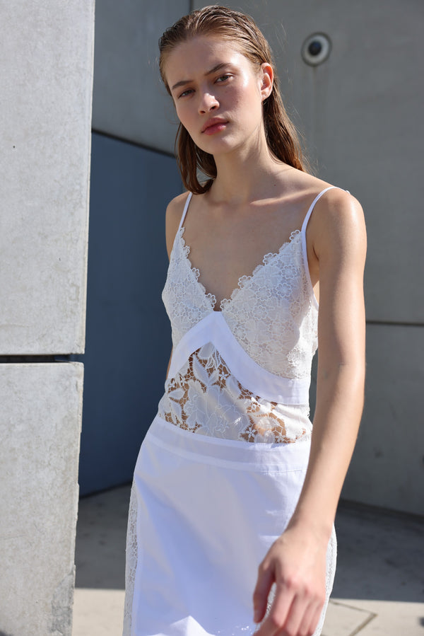 Sofia Mixed Lace Dress, White