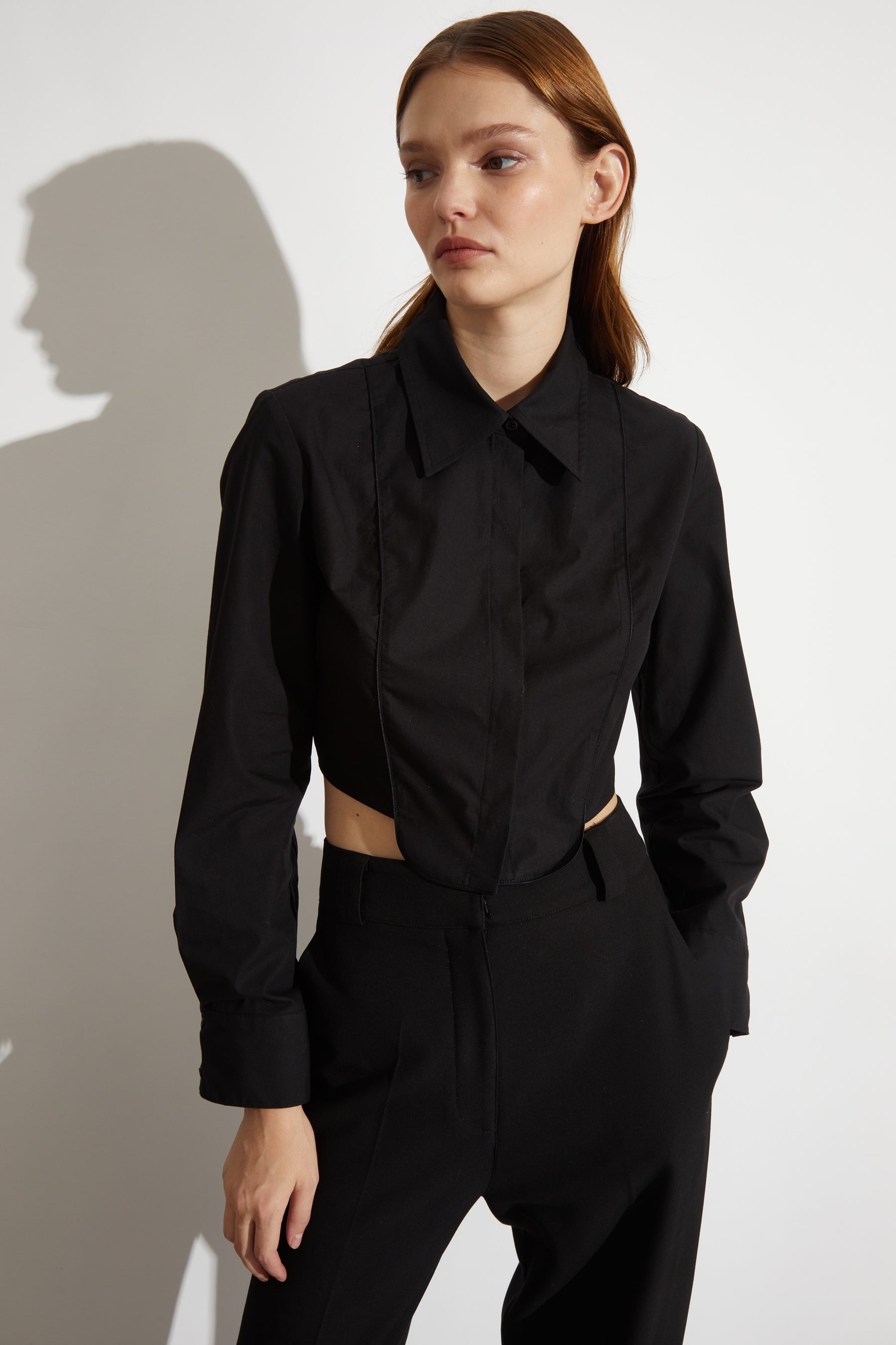 womens black tuxedo shirt