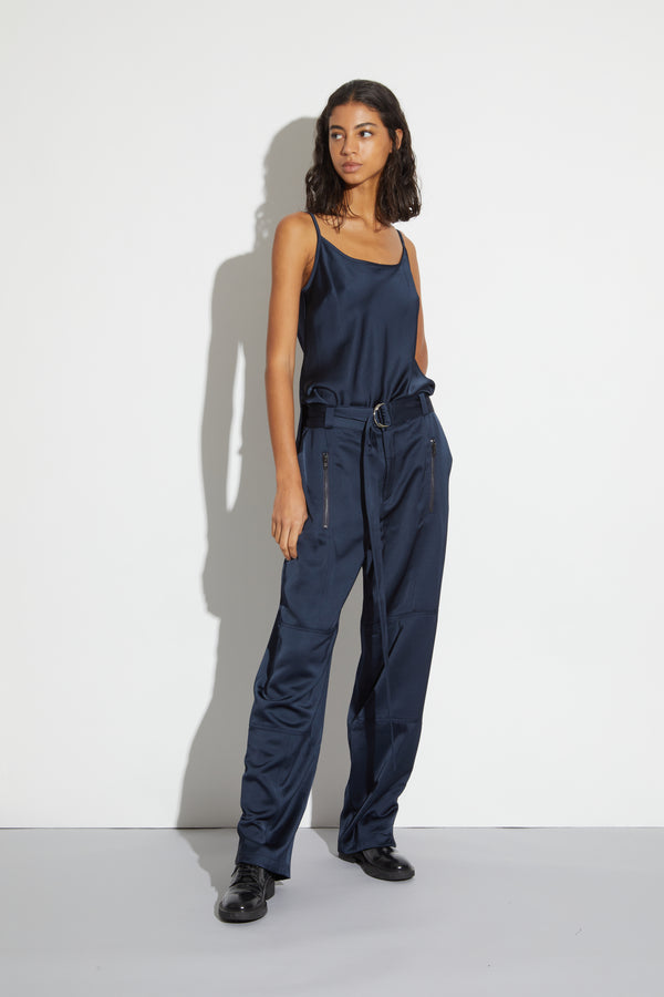 Courtney Mid-rise Charmeuse Pant, Navy