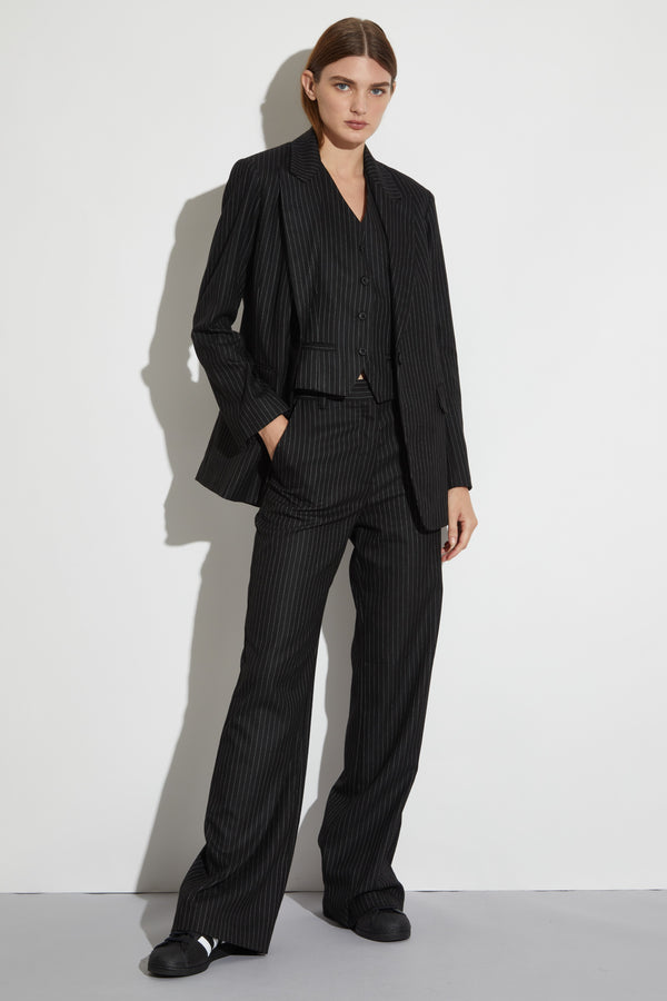 Tatum Mid-rise Relaxed Fit Pinstripe Trousers, Black