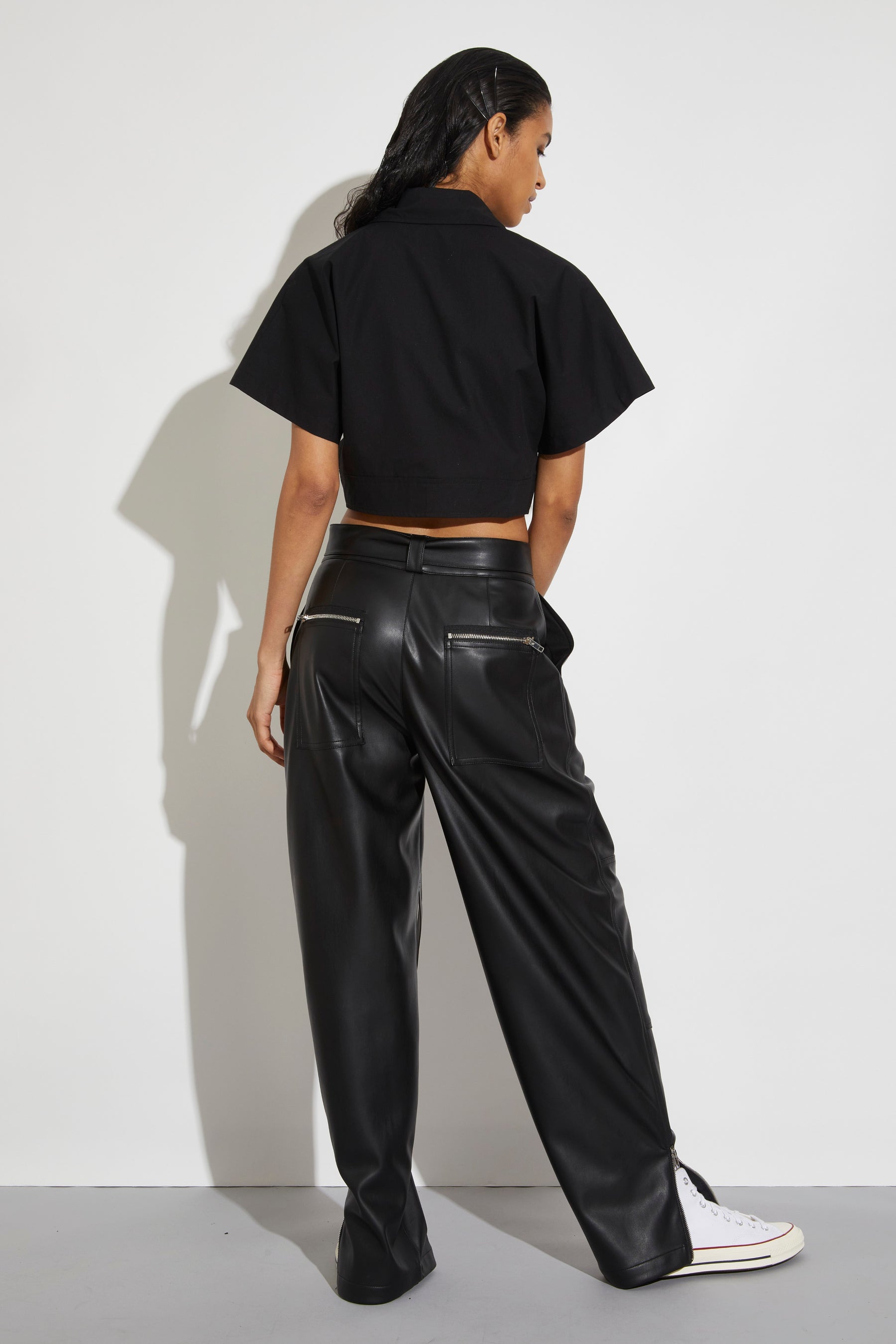 The Luna High Waist Faux Leather Trousers In Black • Impressions