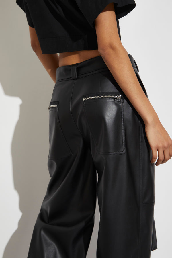 Courtney Mid-rise Vegan Leather Pants, Black